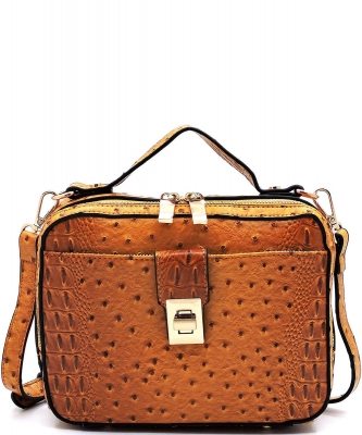 Ostrich Croc Boxy Crossbody Satchel LMS109 MUSTARD